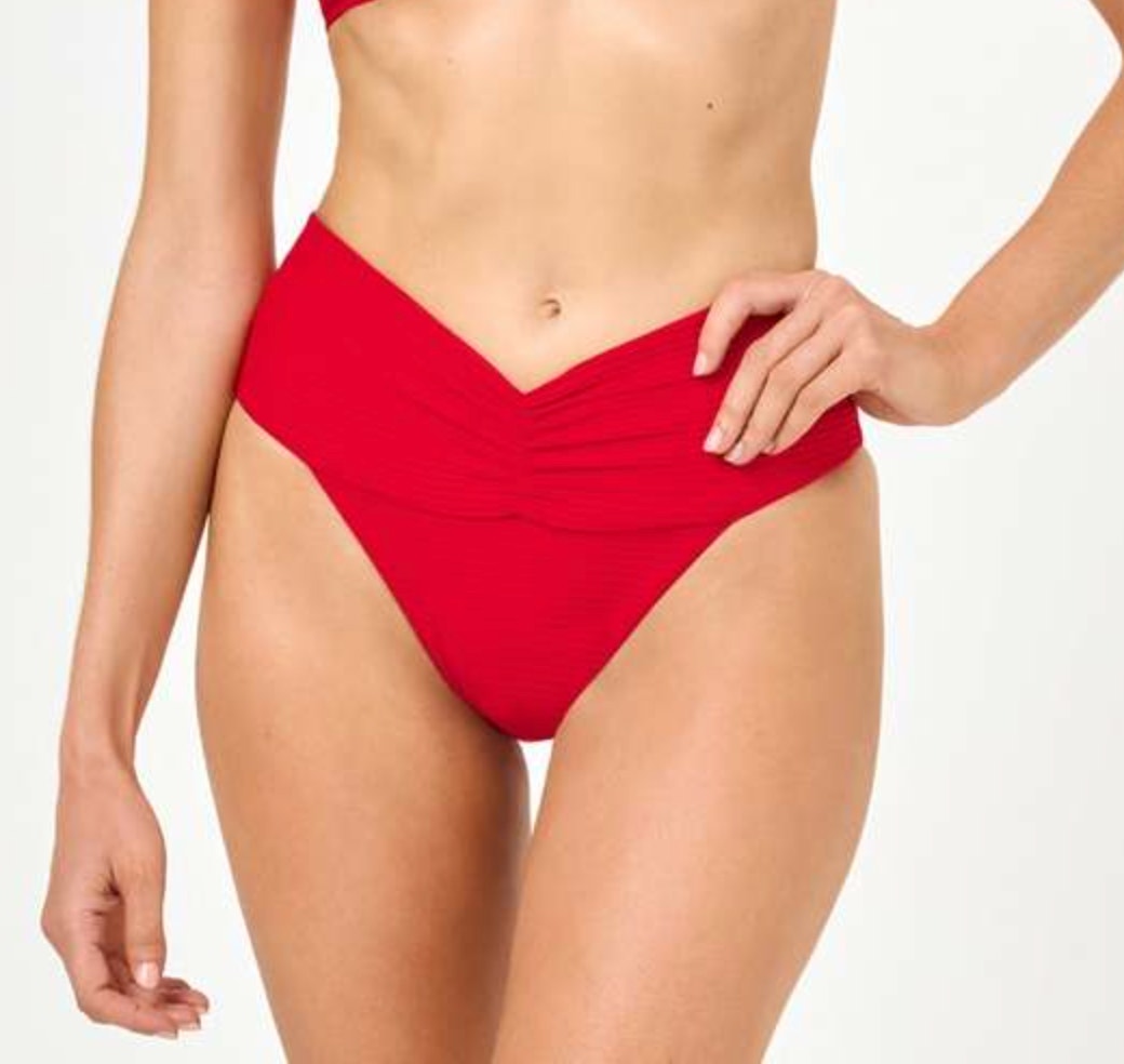 L*Space Eco Chic Repreve Bardot Bikini Bottom Large Lipstick Red Nwt